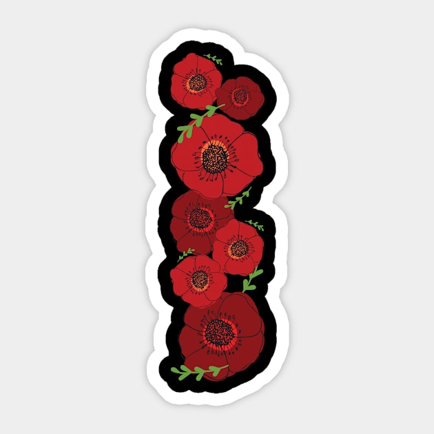 Red and black poppies with green stems Sticker by lcsmithdesigns